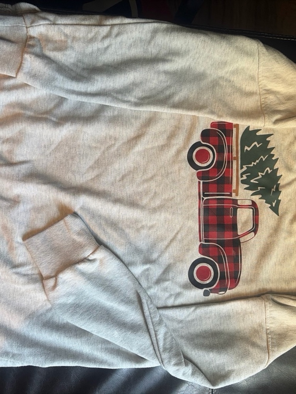 Women’s Cream Sweatshirt with Red Plaid Truck Graphic